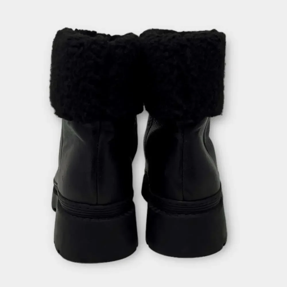 Marc Fisher Vina Black Leather Faux Fur Bootie Size 10